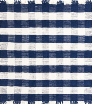 Washable Navy Blue 7' 10 x 7' 10 Eco Plaid Indoor Outdoor Washable Square Area Rug Easy to Clean Stain Resistant & Durable Weather Resistant for Patio, Deck, Terrace, Balcony, Porch 100% Recycled Plastic Bottles Carpet Mat for Sale at Rug Engine