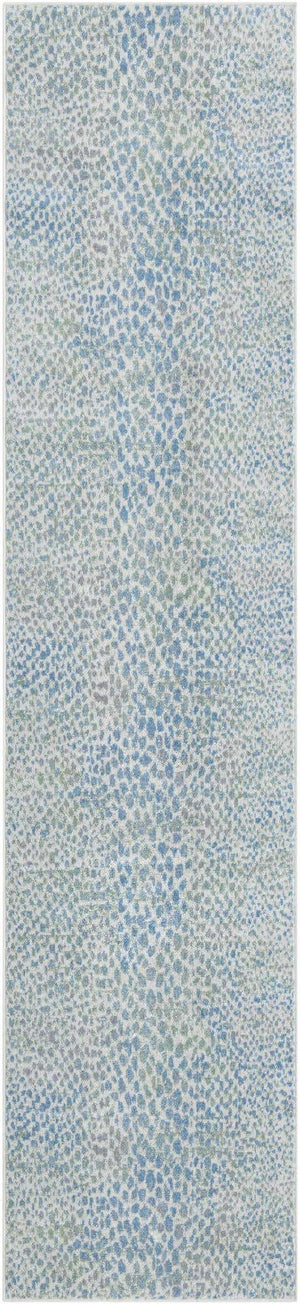 Washable Ivory Blue 2' 7 x 12' Kamala Washable Runner Area Rug Easy to Clean Stain Resistant & Durable 100% Polyester Spill-Friendly Carpet for Sale at Rug Engine