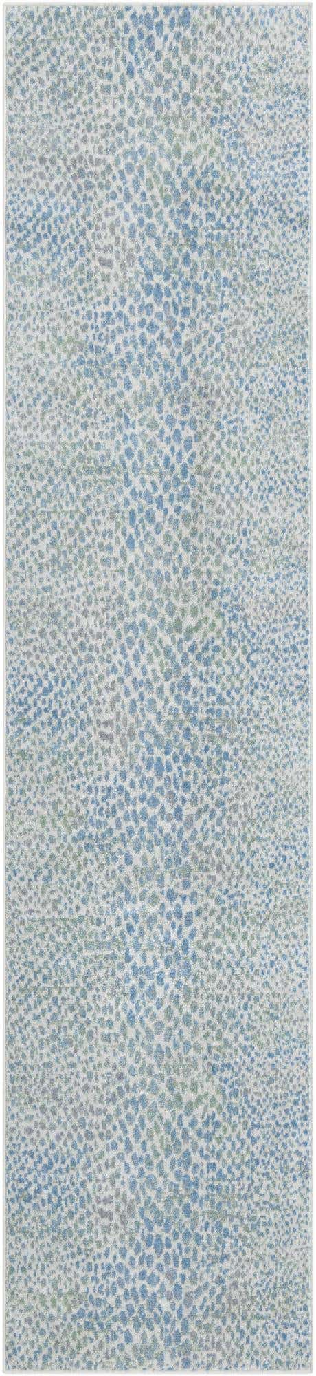 Ivory Blue 3' x 12' Kamala Washable Runner Rug
