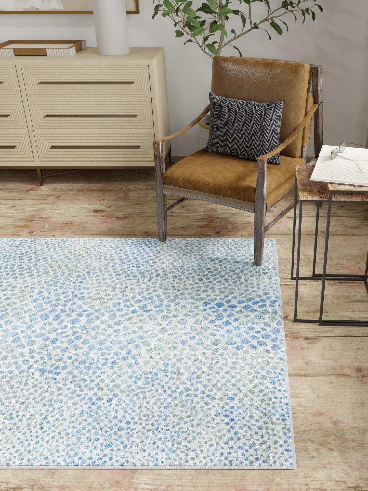 Washable Ivory Blue 7' 10 x 7' 10 Kamala Washable Square Area Rug Easy to Clean Stain Resistant & Durable 100% Polyester Spill-Friendly Carpet for Sale at Rug Engine