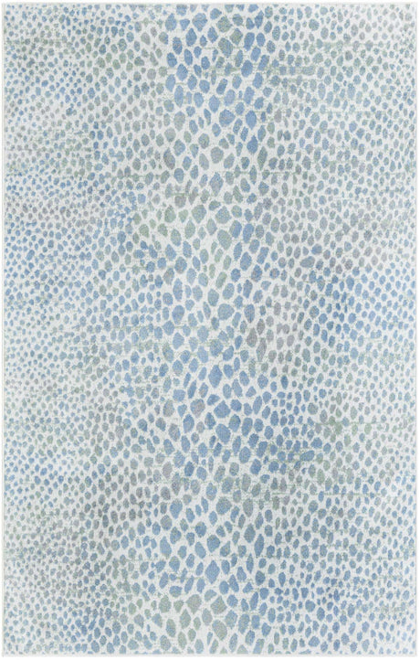 Washable Ivory Blue 5' 3 x 8' Kamala Washable Rectangle Area Rug Easy to Clean Stain Resistant & Durable 100% Polyester Spill-Friendly Carpet for Sale at Rug Engine