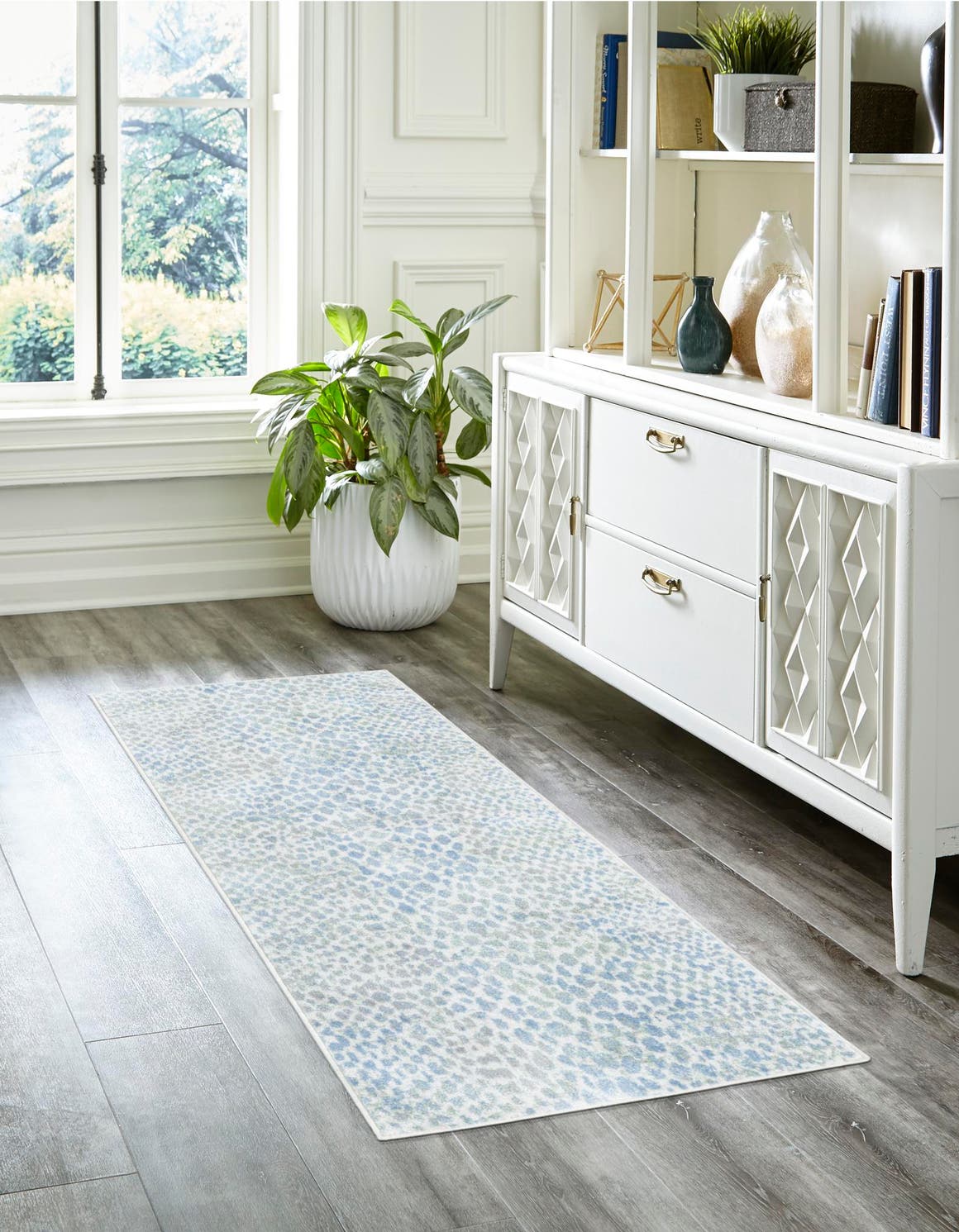 Washable Ivory Blue 2' x 4' 1 Kamala Washable Runner Area Rug Easy to Clean Stain Resistant & Durable 100% Polyester Spill-Friendly Carpet for Sale at Rug Engine