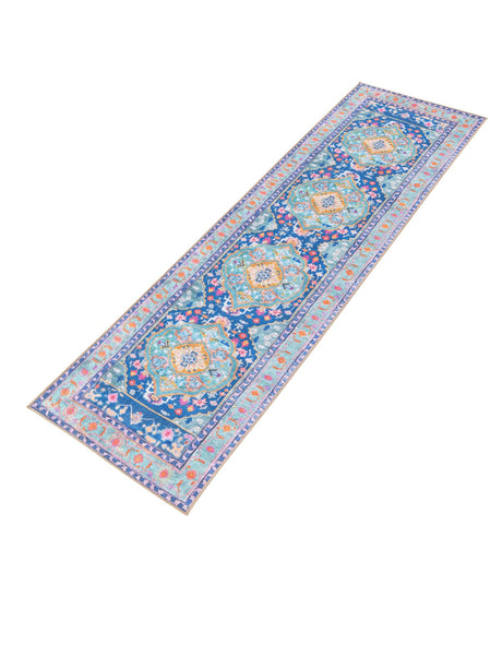 Washable Blue 2' 6 x 10' Timeless Runner Area Rug Easy to Clean Stain Resistant & Durable Traditional Classic Vintage Design Carpet for Sale at Rug Engine