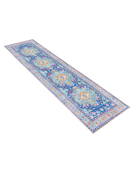 Washable Blue 2' 6 x 10' Timeless Runner Area Rug Easy to Clean Stain Resistant & Durable Traditional Classic Vintage Design Carpet for Sale at Rug Engine