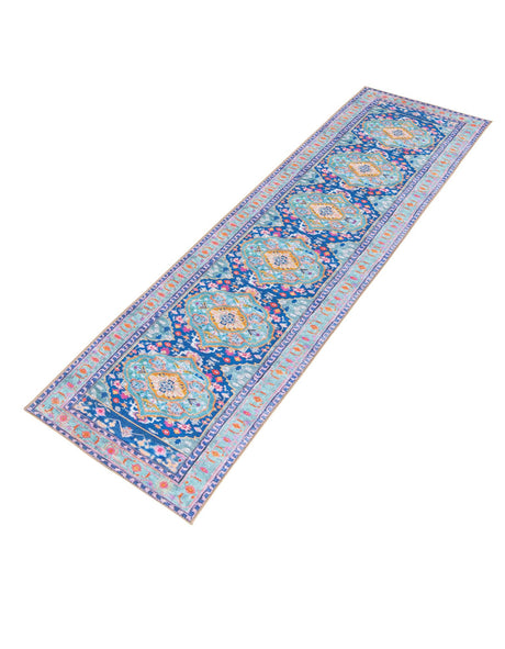 Washable Blue 2' 6 x 14' 1 Timeless Runner Area Rug Easy to Clean Stain Resistant & Durable Traditional Classic Vintage Design Carpet for Sale at Rug Engine