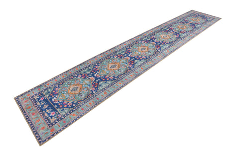 Washable Blue 2' 6 x 14' 1 Timeless Runner Area Rug Easy to Clean Stain Resistant & Durable Traditional Classic Vintage Design Carpet for Sale at Rug Engine
