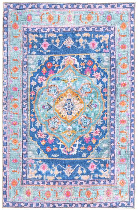 Blue 6' 1 x 9' Timeless Washable Rectangle Rug