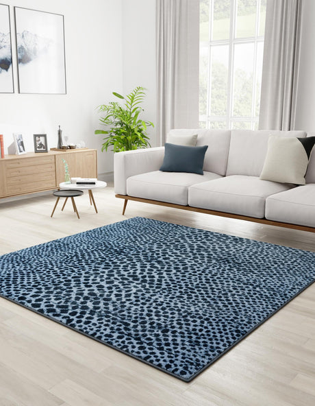 Washable Navy Blue 5' 3 x 5' 3 Kamala Washable Square Area Rug Easy to Clean Stain Resistant & Durable 100% Polyester Spill-Friendly Carpet for Sale at Rug Engine