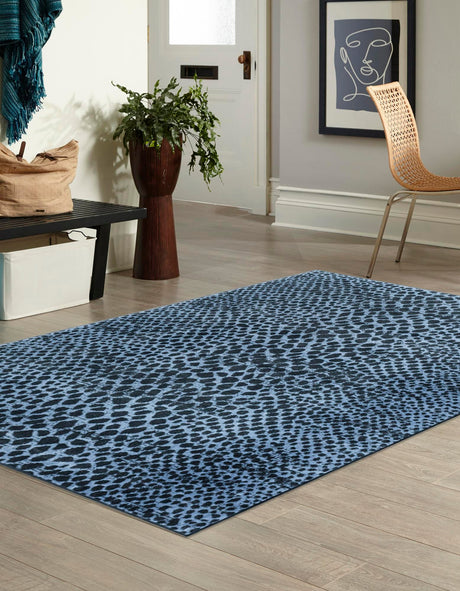 Washable Navy Blue 6' 1 x 9' Kamala Washable Rectangle Area Rug Easy to Clean Stain Resistant & Durable 100% Polyester Spill-Friendly Carpet for Sale at Rug Engine