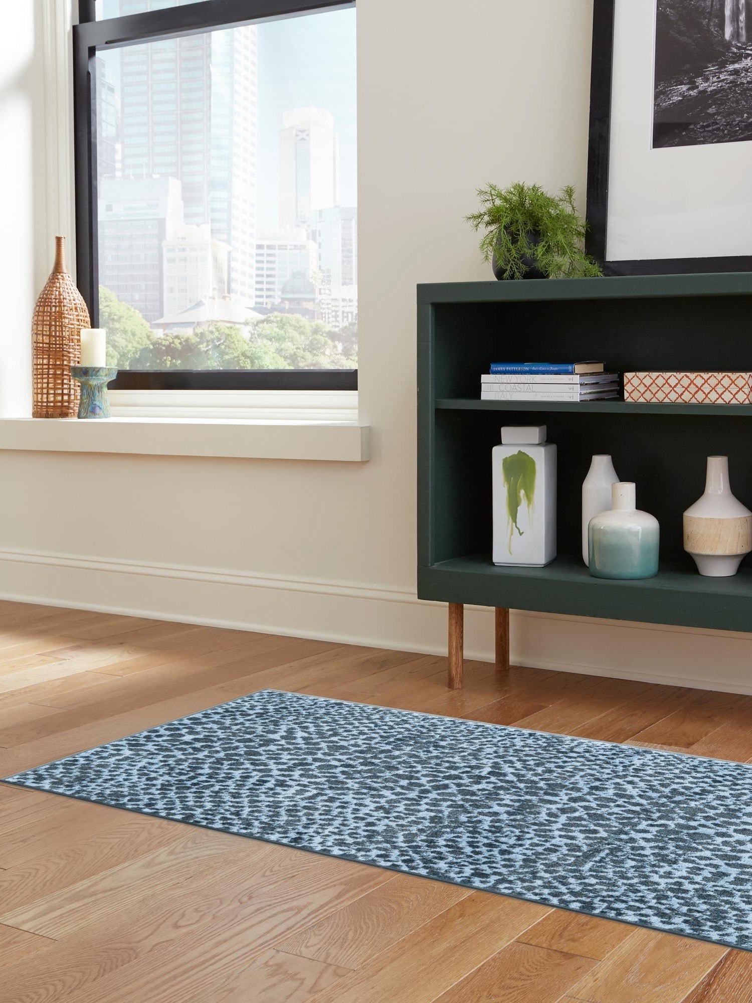 Washable Navy Blue 2' x 4' 1 Kamala Washable Runner Area Rug Easy to Clean Stain Resistant & Durable 100% Polyester Spill-Friendly Carpet for Sale at Rug Engine