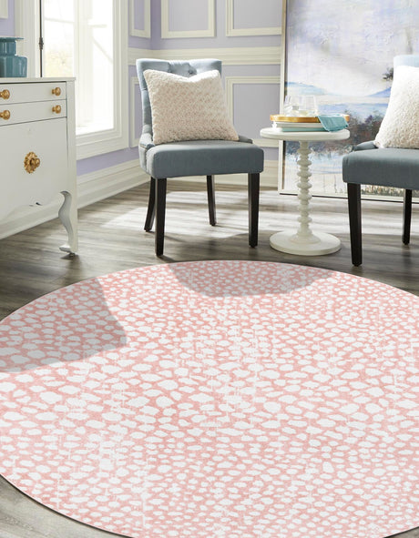 Washable Rose Pink 3' 3 x 3' 3 Kamala Washable Round Area Rug Easy to Clean Stain Resistant & Durable 100% Polyester Spill-Friendly Carpet for Sale at Rug Engine
