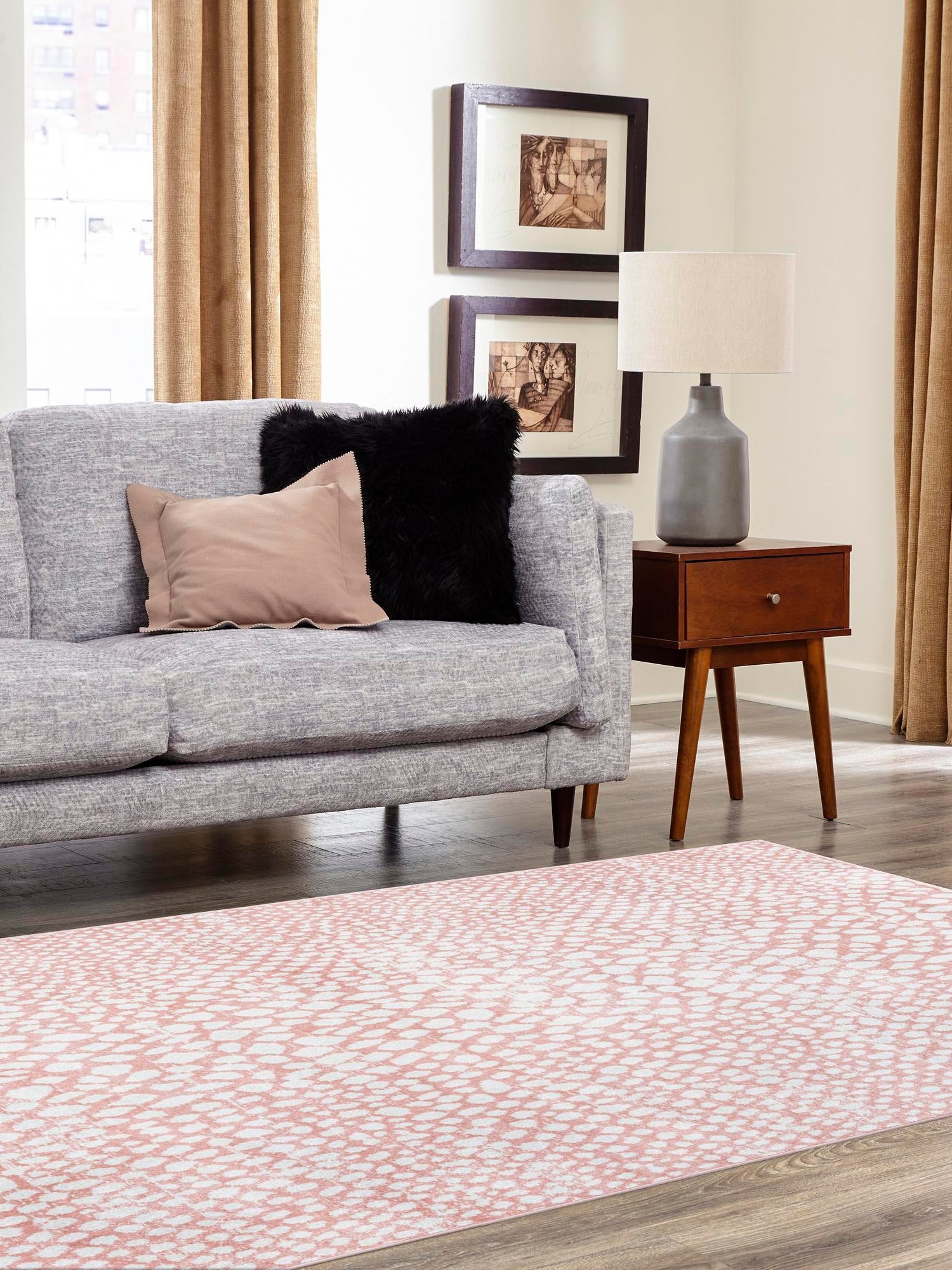 Washable Rose Pink 10' x 14' 1 Kamala Washable Rectangle Area Rug Easy to Clean Stain Resistant & Durable 100% Polyester Spill-Friendly Carpet for Sale at Rug Engine