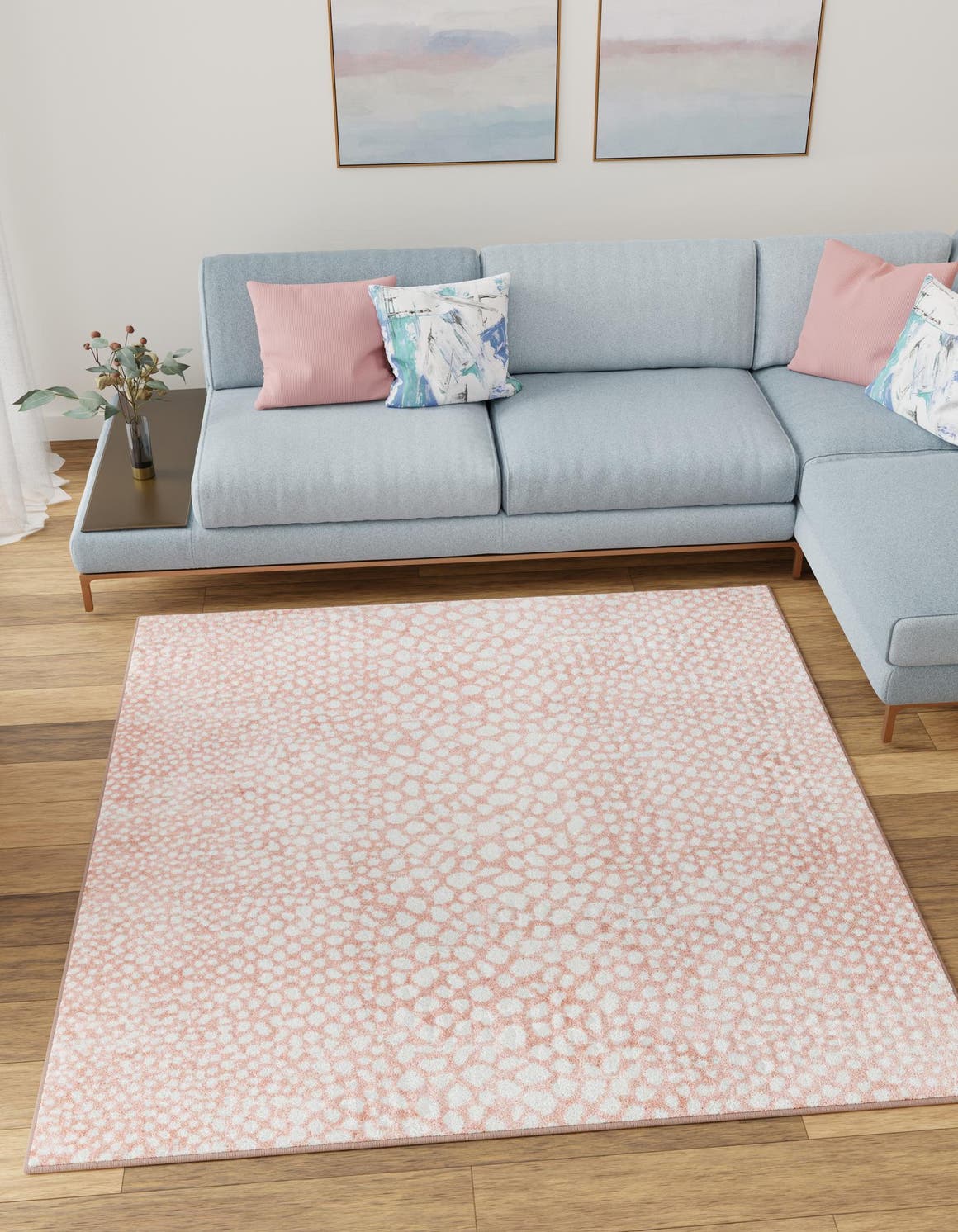 Washable Rose Pink 5' 3 x 5' 3 Kamala Washable Square Area Rug Easy to Clean Stain Resistant & Durable 100% Polyester Spill-Friendly Carpet for Sale at Rug Engine