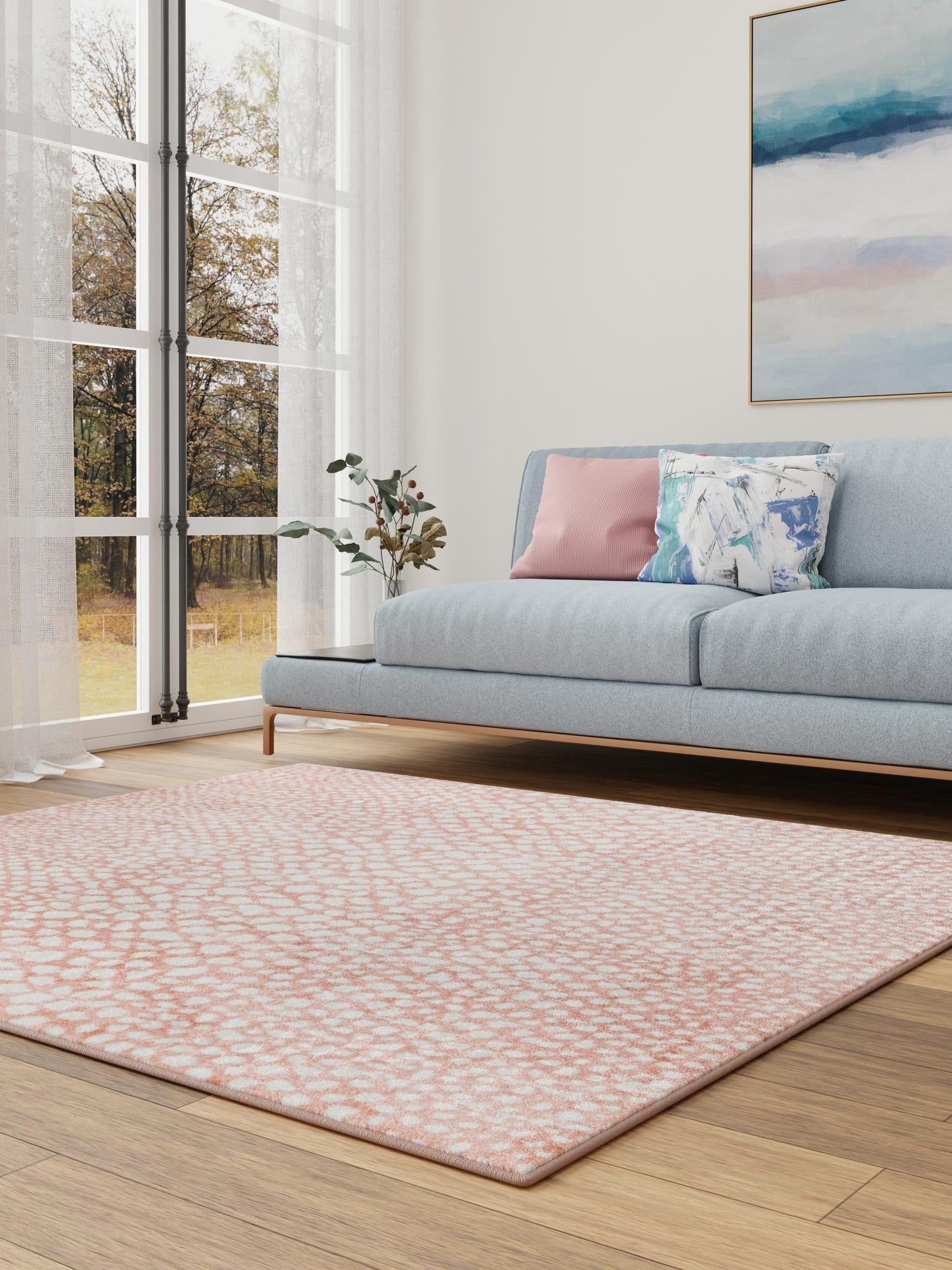 Washable Rose Pink 5' 3 x 5' 3 Kamala Washable Square Area Rug Easy to Clean Stain Resistant & Durable 100% Polyester Spill-Friendly Carpet for Sale at Rug Engine