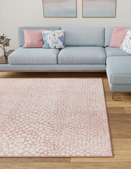 Washable Rose Pink 7' 10 x 7' 10 Kamala Washable Square Area Rug Easy to Clean Stain Resistant & Durable 100% Polyester Spill-Friendly Carpet for Sale at Rug Engine