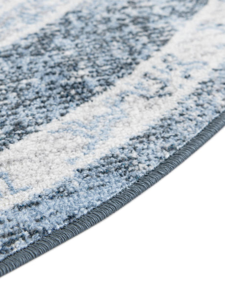 Washable Navy Blue 7' 10 x 7' 10 Kamala Washable Round Area Rug Easy to Clean Stain Resistant & Durable 100% Polyester Spill-Friendly Carpet for Sale at Rug Engine