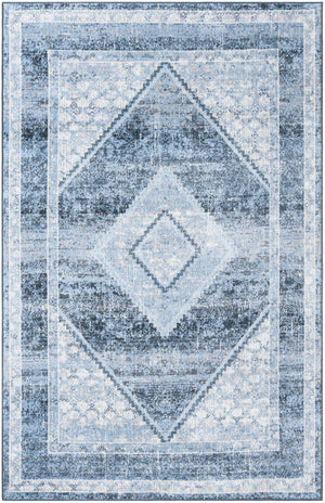 Washable Navy Blue 5' 3 x 8' Kamala Washable Rectangle Area Rug Easy to Clean Stain Resistant & Durable 100% Polyester Spill-Friendly Carpet for Sale at Rug Engine