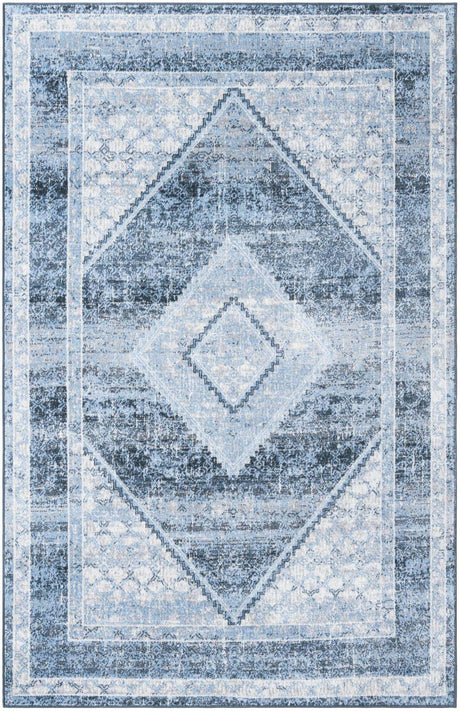 Washable Navy Blue 5' 3 x 8' Kamala Washable Rectangle Area Rug Easy to Clean Stain Resistant & Durable 100% Polyester Spill-Friendly Carpet for Sale at Rug Engine