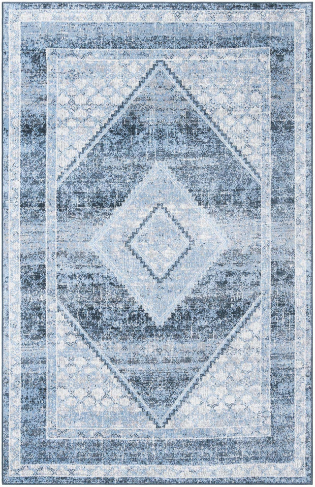 Washable Navy Blue 5' 3 x 8' Kamala Washable Rectangle Area Rug Easy to Clean Stain Resistant & Durable 100% Polyester Spill-Friendly Carpet for Sale at Rug Engine