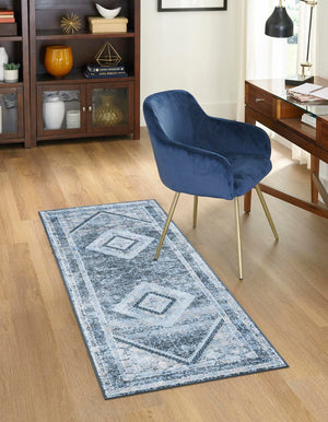 Navy Blue 2' x 8' Kamala Washable Runner Rug