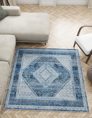 Navy Blue 8' x 8' Kamala Washable Square Rug