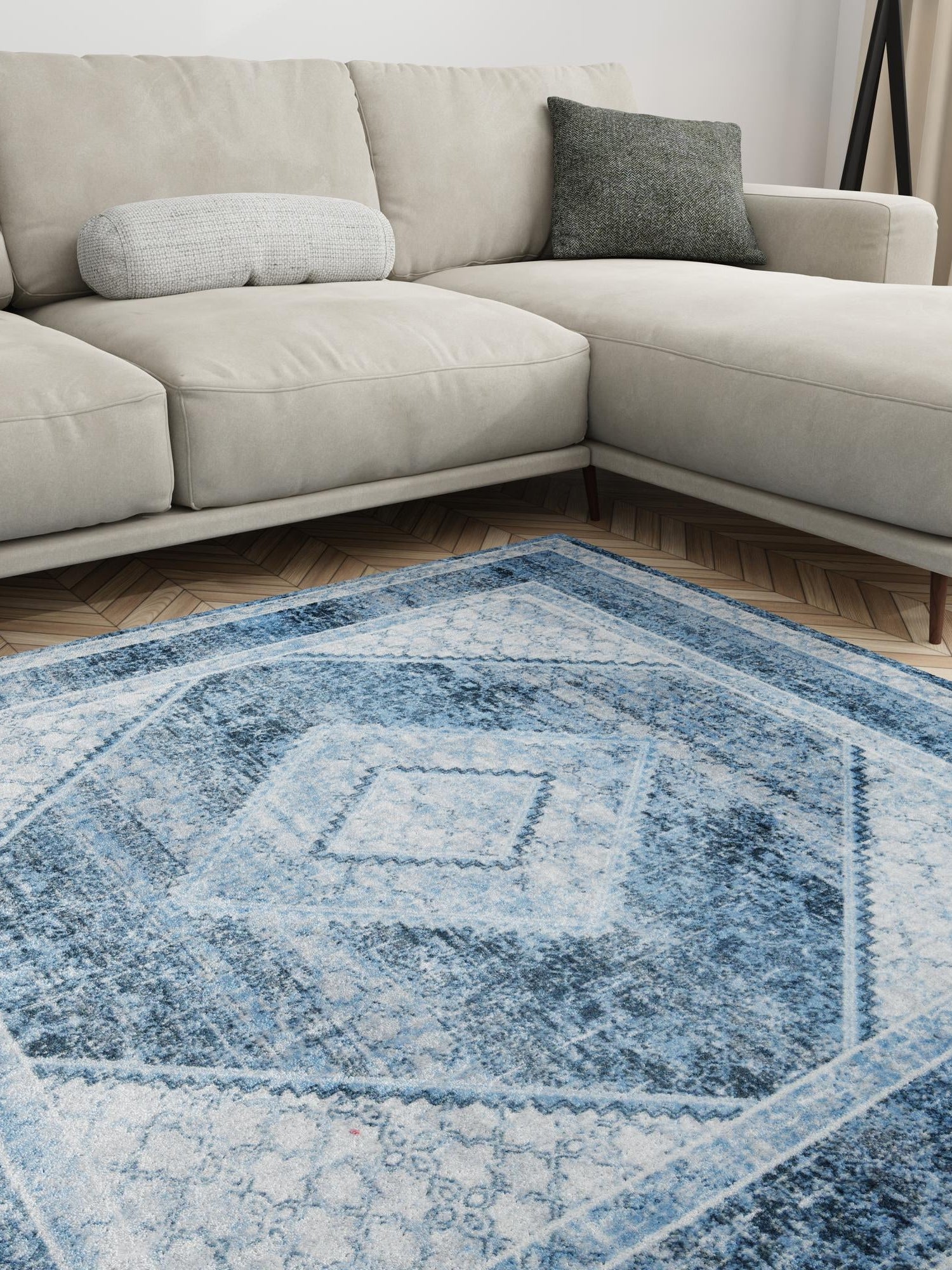 Washable Navy Blue 5' 3 x 5' 3 Kamala Washable Square Area Rug Easy to Clean Stain Resistant & Durable 100% Polyester Spill-Friendly Carpet for Sale at Rug Engine