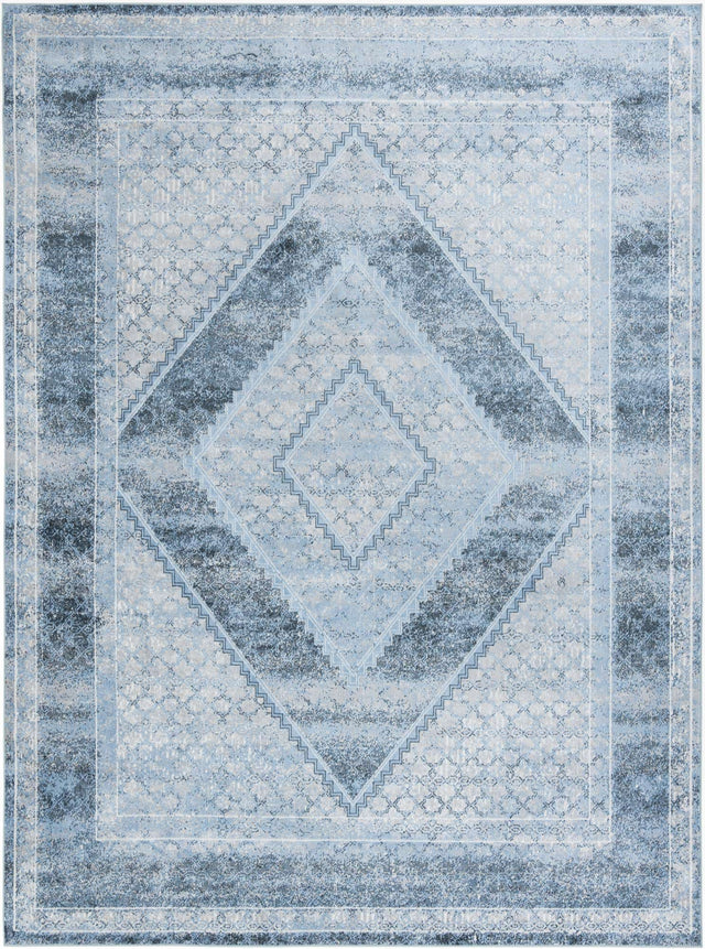 Washable Navy Blue 9' x 12' Kamala Washable Rectangle Area Rug Easy to Clean Stain Resistant & Durable 100% Polyester Spill-Friendly Carpet for Sale at Rug Engine