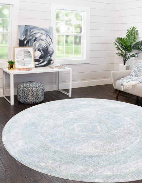 Washable Gray Green 5' 3 x 5' 3 Kamala Washable Round Area Rug Easy to Clean Stain Resistant & Durable 100% Polyester Spill-Friendly Carpet for Sale at Rug Engine