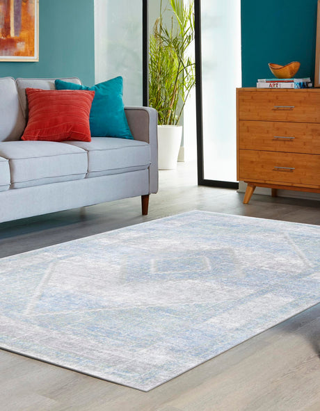 Washable Gray Green 4' 1 x 6' 1 Kamala Washable Rectangle Area Rug Easy to Clean Stain Resistant & Durable 100% Polyester Spill-Friendly Carpet for Sale at Rug Engine