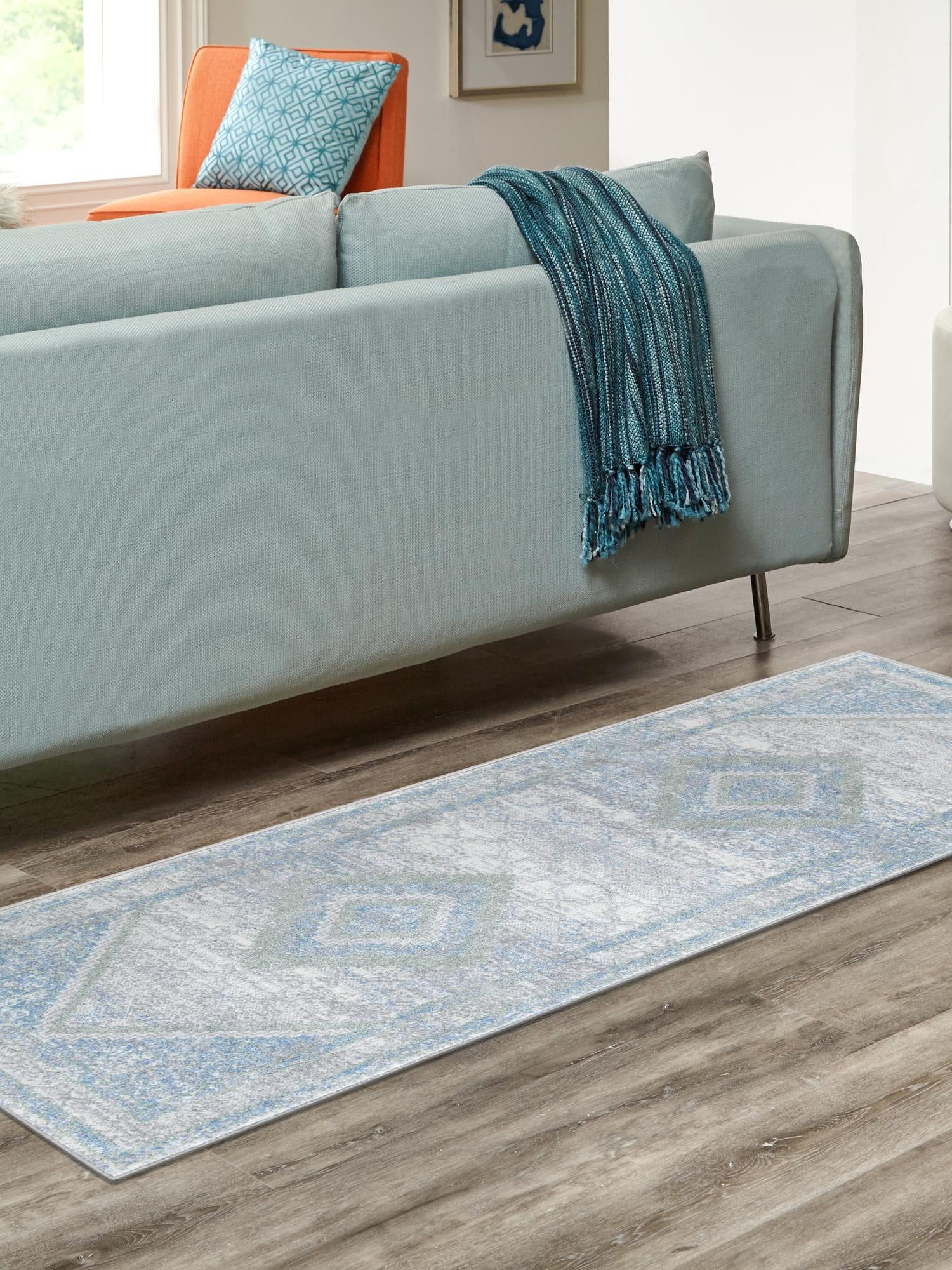 Washable Gray Green 2' x 4' 1 Kamala Washable Runner Area Rug Easy to Clean Stain Resistant & Durable 100% Polyester Spill-Friendly Carpet for Sale at Rug Engine