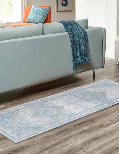 Washable Gray Green 2' x 6' 1 Kamala Washable Runner Area Rug Easy to Clean Stain Resistant & Durable 100% Polyester Spill-Friendly Carpet for Sale at Rug Engine
