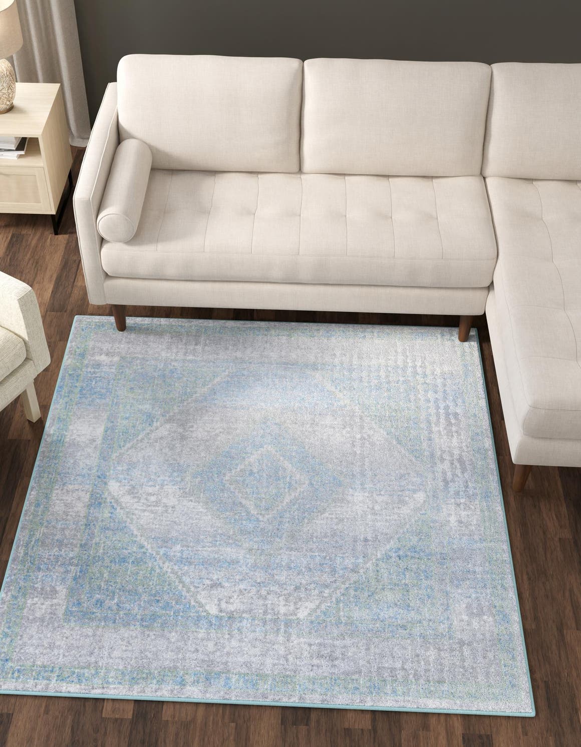 Washable Gray Green 5' 3 x 5' 3 Kamala Washable Square Area Rug Easy to Clean Stain Resistant & Durable 100% Polyester Spill-Friendly Carpet for Sale at Rug Engine