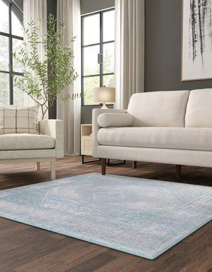 Gray Green 5' 3 x 5' 3 Kamala Washable Square Rug