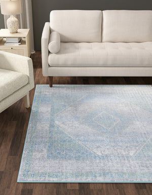 Gray Green 5' 3 x 5' 3 Kamala Washable Square Rug