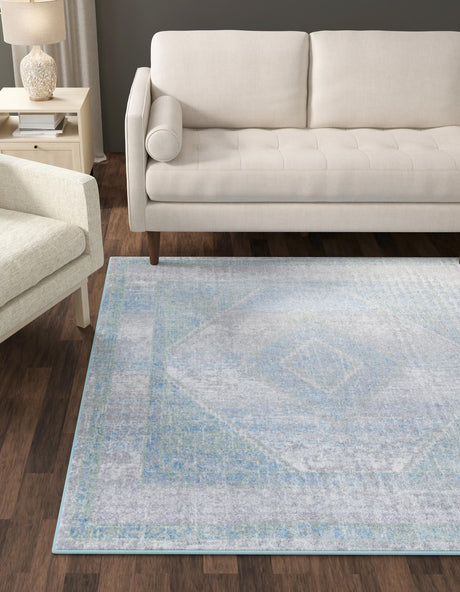 Washable Gray Green 5' 3 x 5' 3 Kamala Washable Square Area Rug Easy to Clean Stain Resistant & Durable 100% Polyester Spill-Friendly Carpet for Sale at Rug Engine