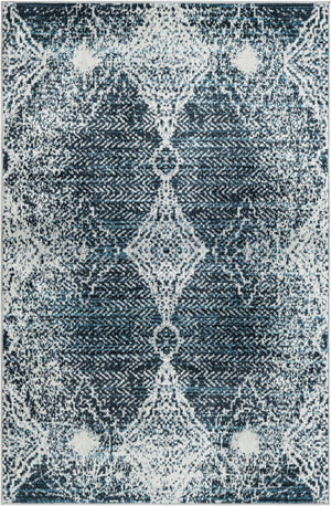 Washable Navy Blue 4' 1 x 6' 1 Kamala Washable Rectangle Area Rug Easy to Clean Stain Resistant & Durable 100% Polyester Spill-Friendly Carpet for Sale at Rug Engine