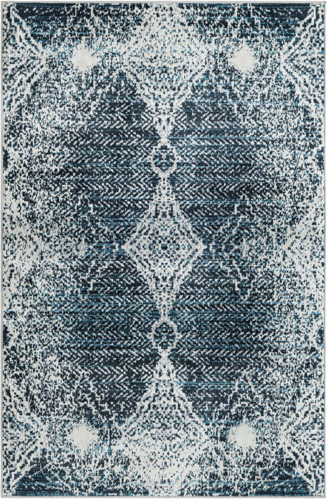 Washable Navy Blue 4' 1 x 6' 1 Kamala Washable Rectangle Area Rug Easy to Clean Stain Resistant & Durable 100% Polyester Spill-Friendly Carpet for Sale at Rug Engine