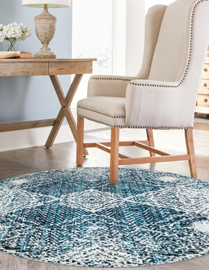 Navy Blue 5' 3 x 5' 3 Kamala Washable Round Rug