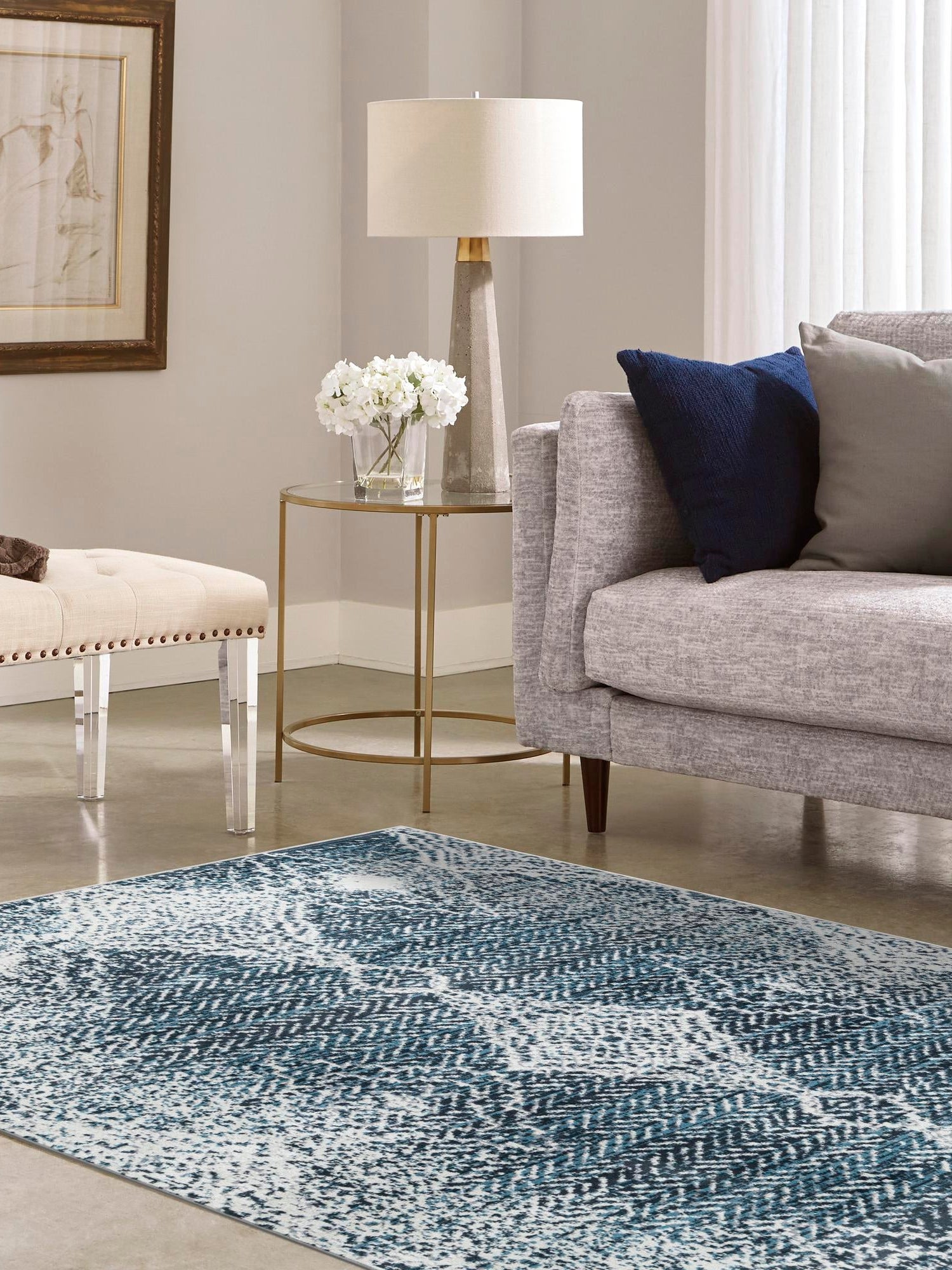 Washable Navy Blue 3' 3 x 5' 3 Kamala Washable Rectangle Area Rug Easy to Clean Stain Resistant & Durable 100% Polyester Spill-Friendly Carpet for Sale at Rug Engine