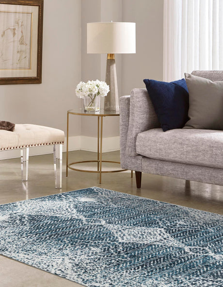 Washable Navy Blue 5' 3 x 8' Kamala Washable Rectangle Area Rug Easy to Clean Stain Resistant & Durable 100% Polyester Spill-Friendly Carpet for Sale at Rug Engine