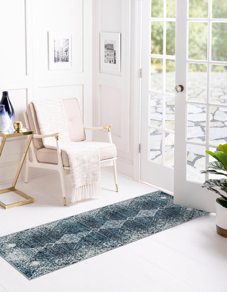 Washable Navy Blue 2' x 6' 1 Kamala Washable Runner Area Rug Easy to Clean Stain Resistant & Durable 100% Polyester Spill-Friendly Carpet for Sale at Rug Engine