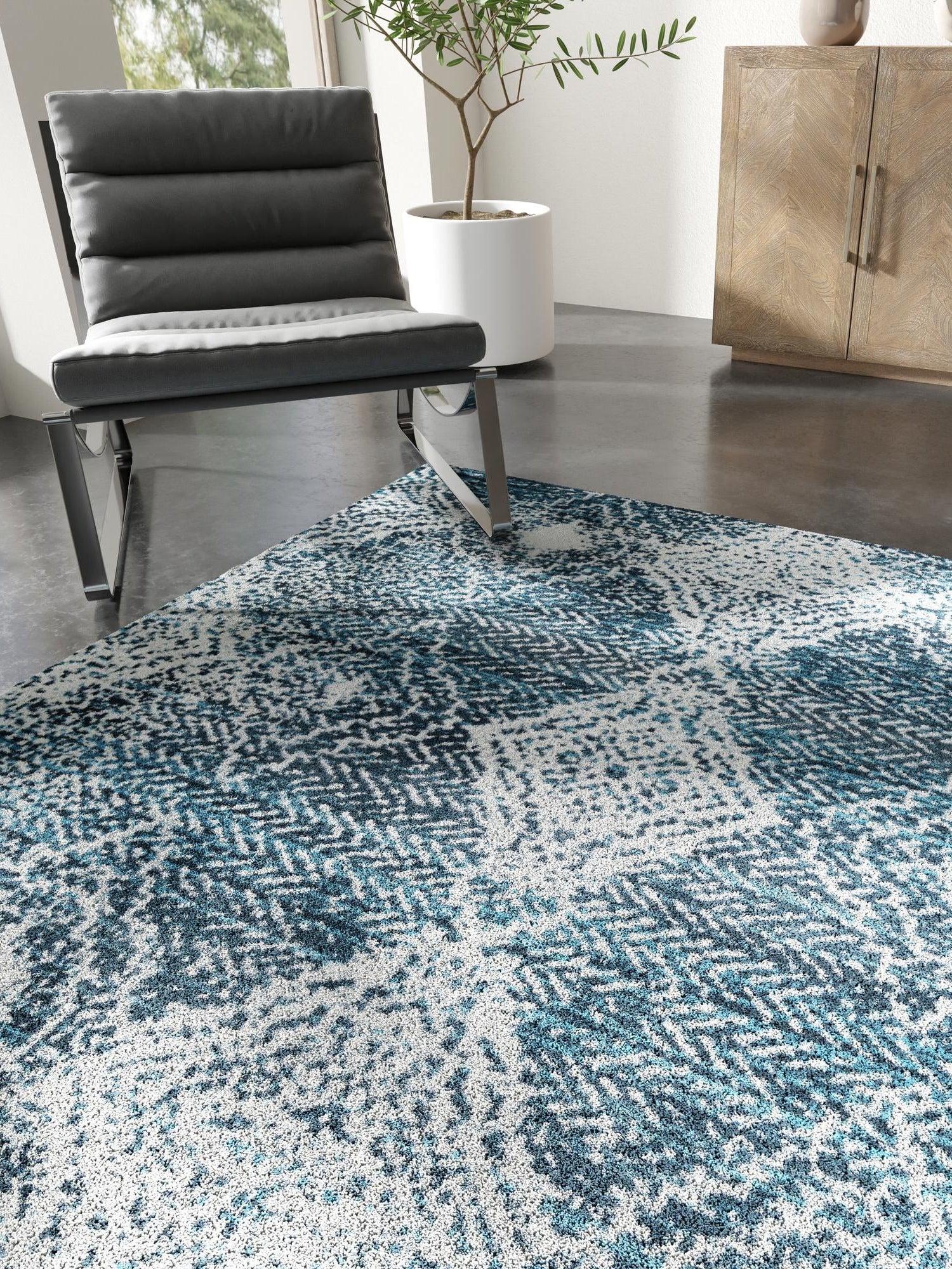 Washable Navy Blue 7' 10 x 7' 10 Kamala Washable Square Area Rug Easy to Clean Stain Resistant & Durable 100% Polyester Spill-Friendly Carpet for Sale at Rug Engine