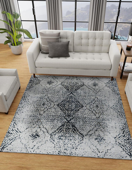 Black and White 8' x 8' Kamala Washable Square Rug