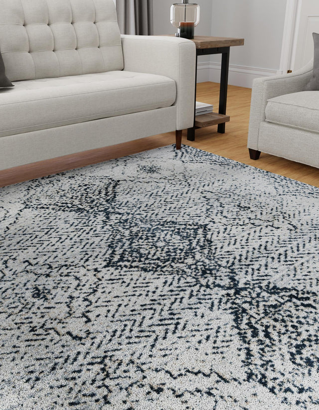 Black and White 8' x 8' Kamala Washable Square Rug