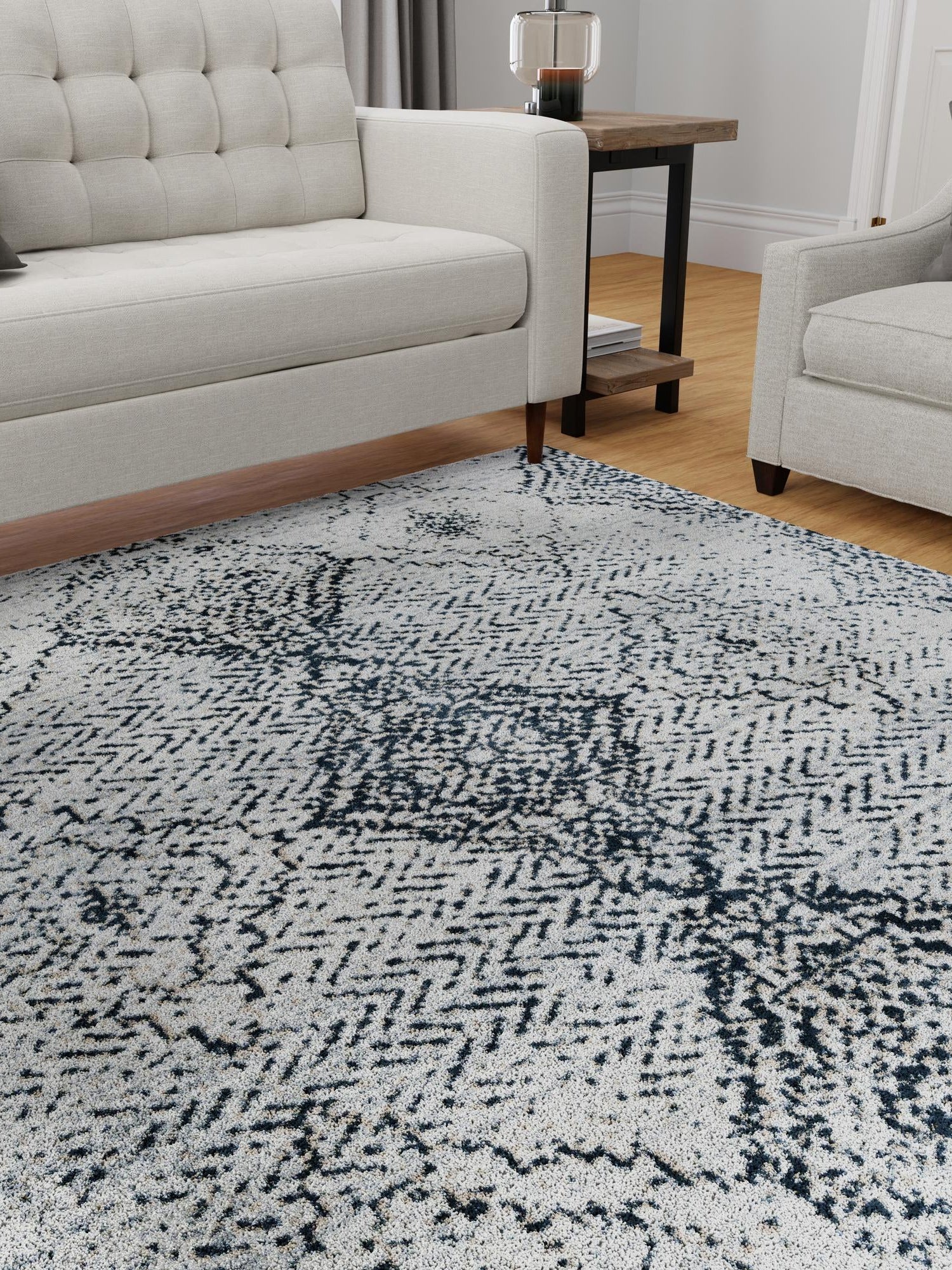 Washable Black and White 5' 3 x 5' 3 Kamala Washable Square Area Rug Easy to Clean Stain Resistant & Durable 100% Polyester Spill-Friendly Carpet for Sale at Rug Engine