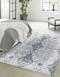 Washable Black and White 7' 10 x 10' Kamala Washable Rectangle Area Rug Easy to Clean Stain Resistant & Durable 100% Polyester Spill-Friendly Carpet for Sale at Rug Engine