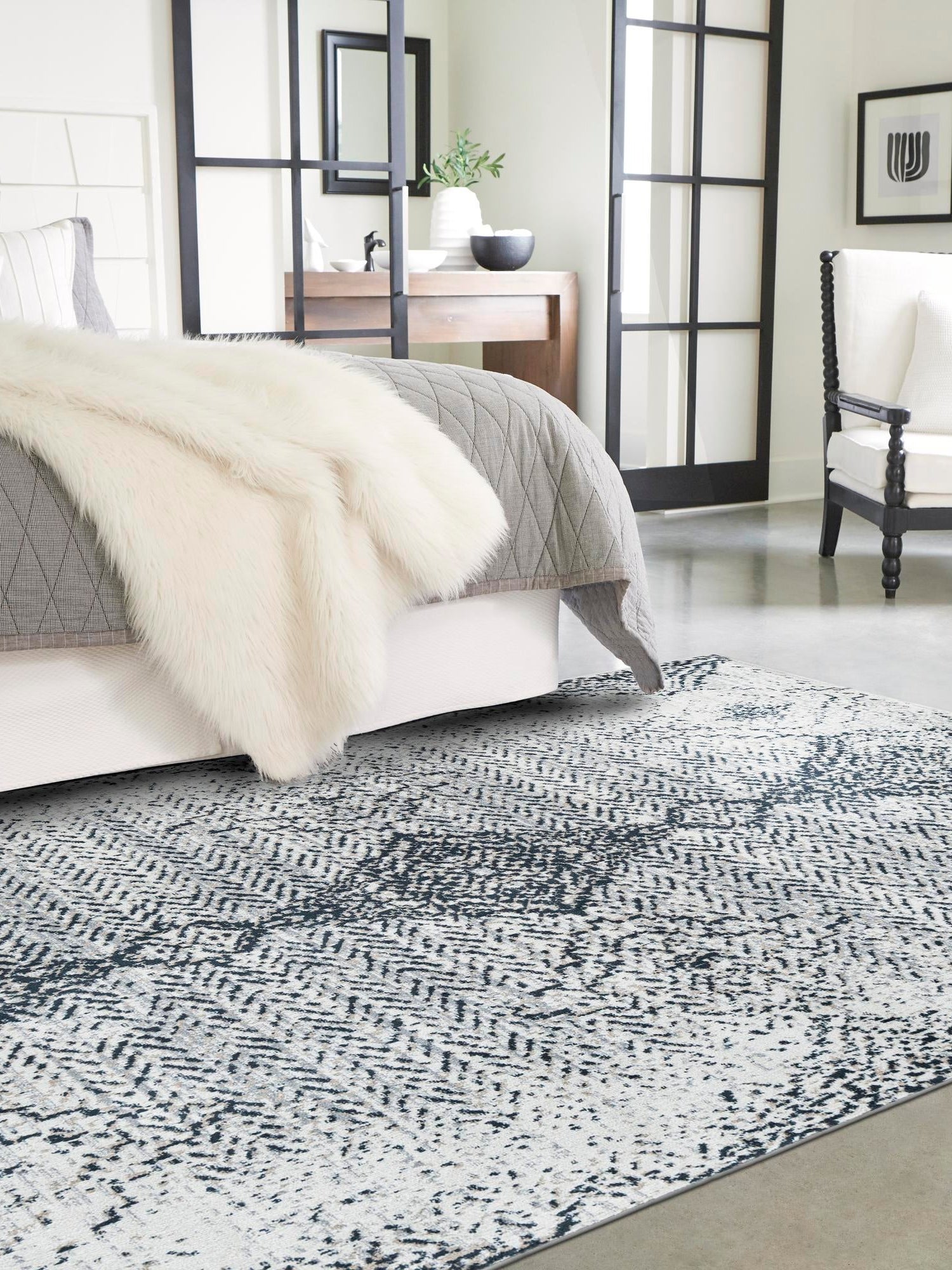 Washable Black and White 2' x 3' 1 Kamala Washable Rectangle Area Rug Easy to Clean Stain Resistant & Durable 100% Polyester Spill-Friendly Carpet for Sale at Rug Engine