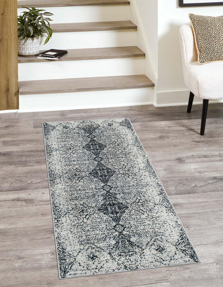 Black and White 3' x 12' Kamala Washable Runner Rug