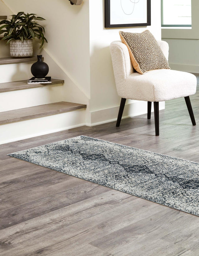Black and White 3' x 12' Kamala Washable Runner Rug