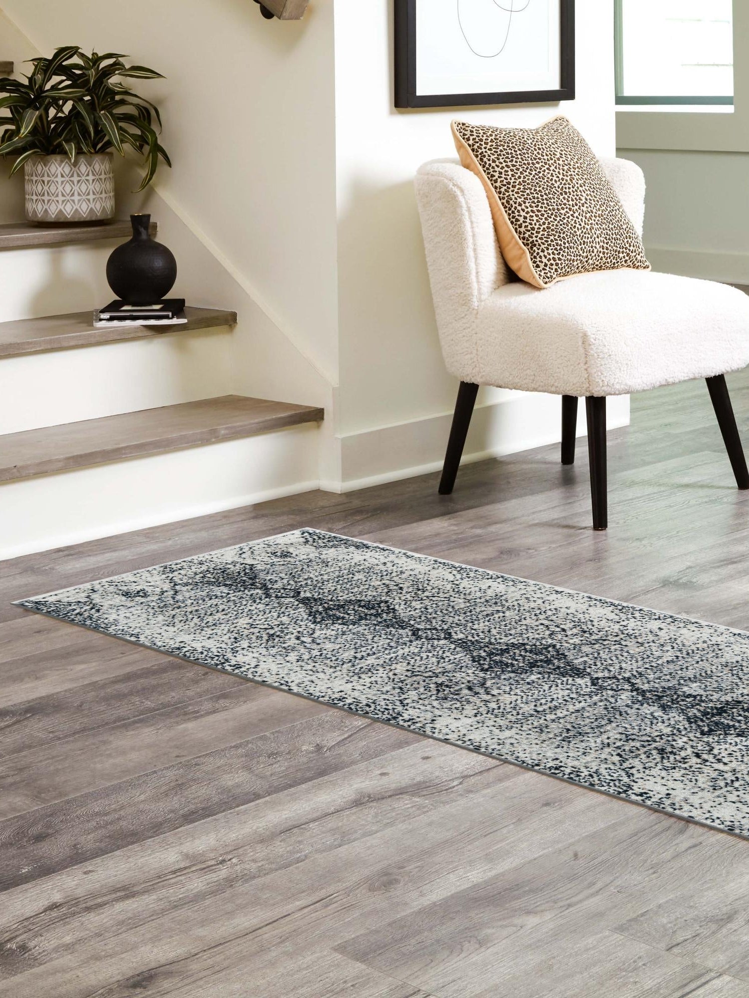 Washable Black and White 2' x 4' 1 Kamala Washable Runner Area Rug Easy to Clean Stain Resistant & Durable 100% Polyester Spill-Friendly Carpet for Sale at Rug Engine